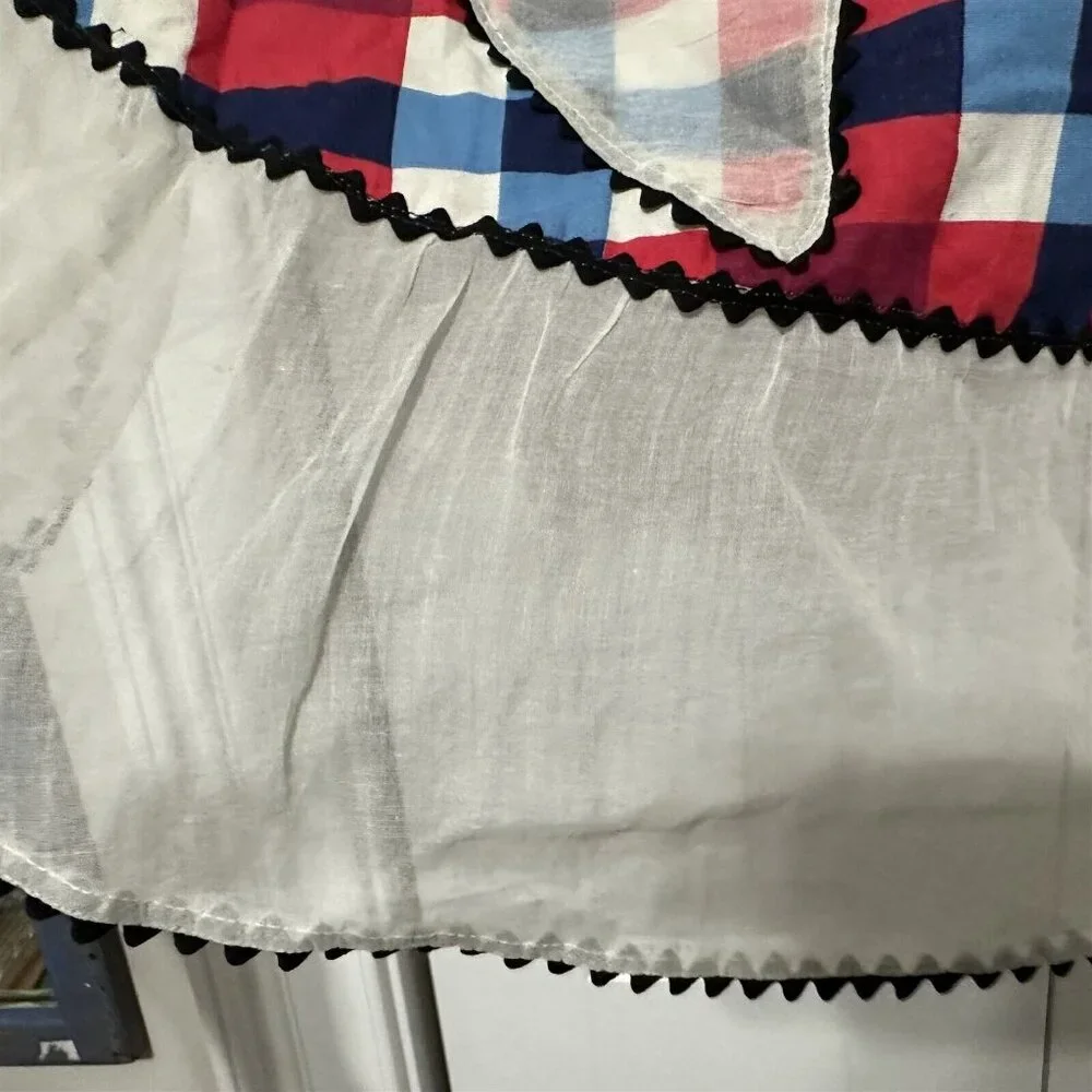 Vintage Apron Plaid Red Blue Buffalo Sheer Ruffle Trim
